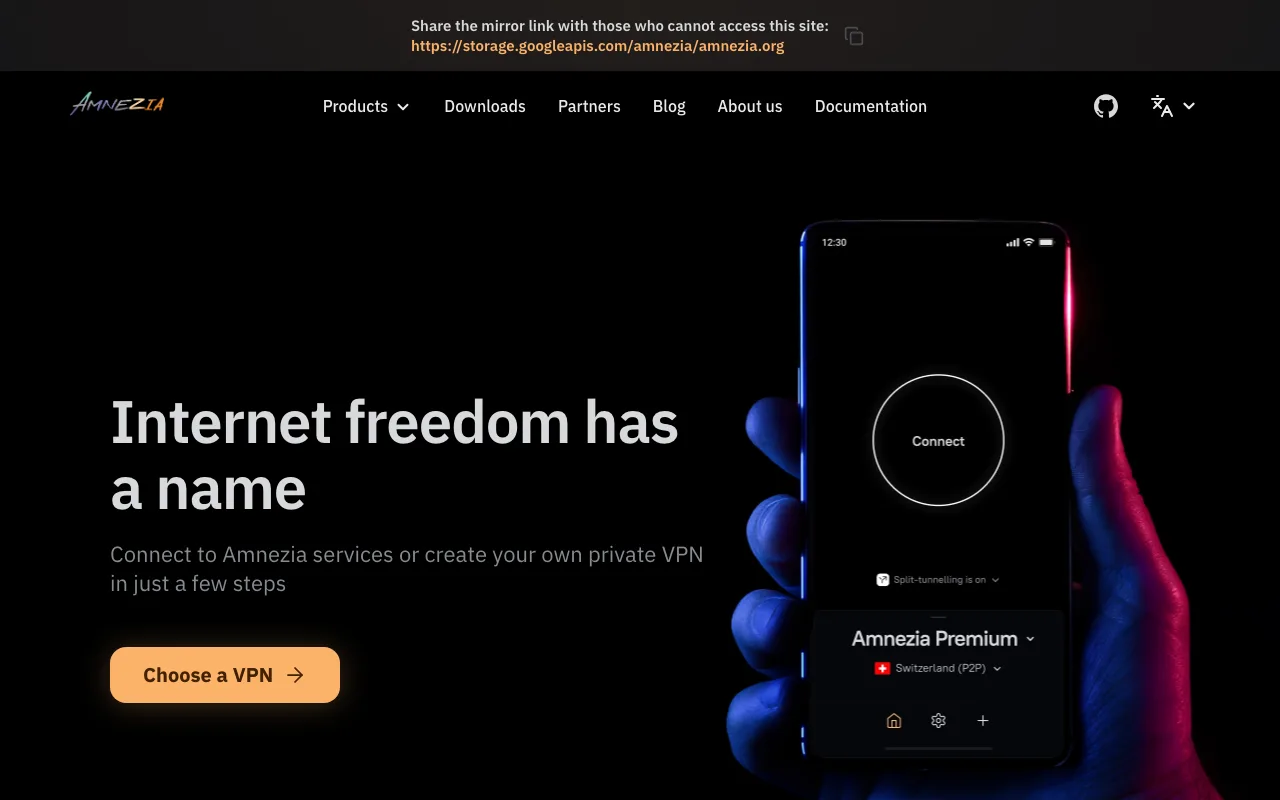 Amnezia VPN homepage