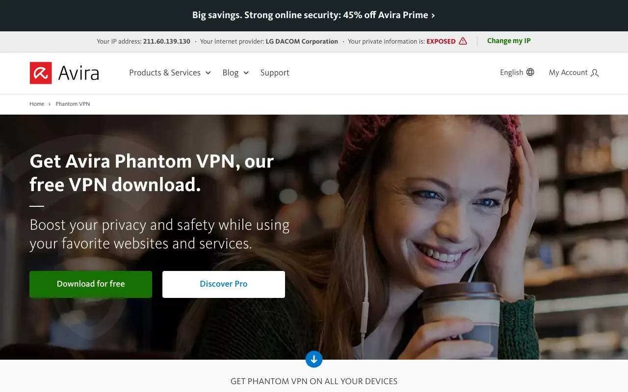 Avira Phantom VPN homepage