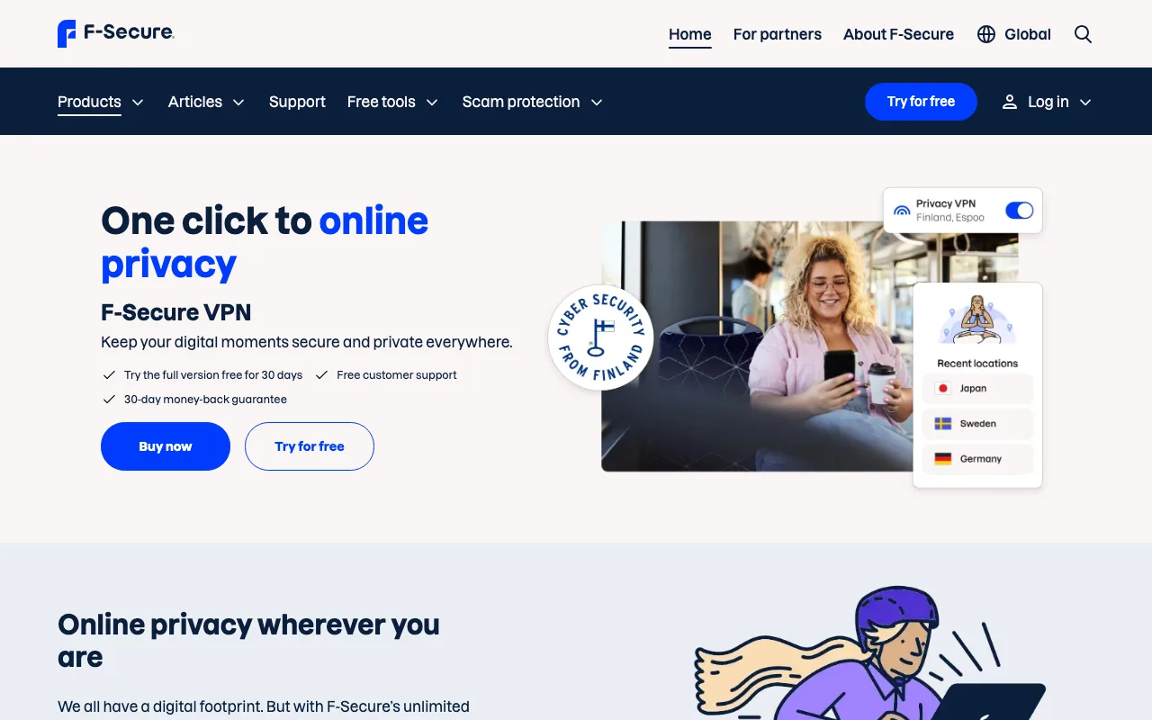 F-Secure Freedome VPN homepage