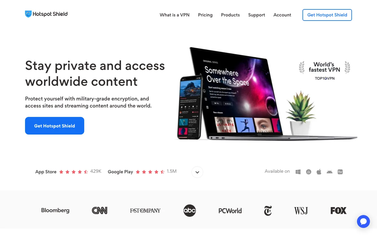Hotspot Shield homepage