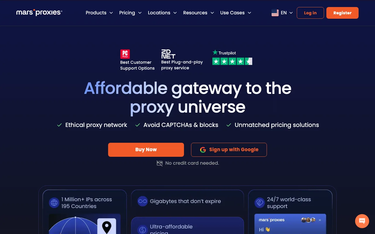 MarsProxies homepage