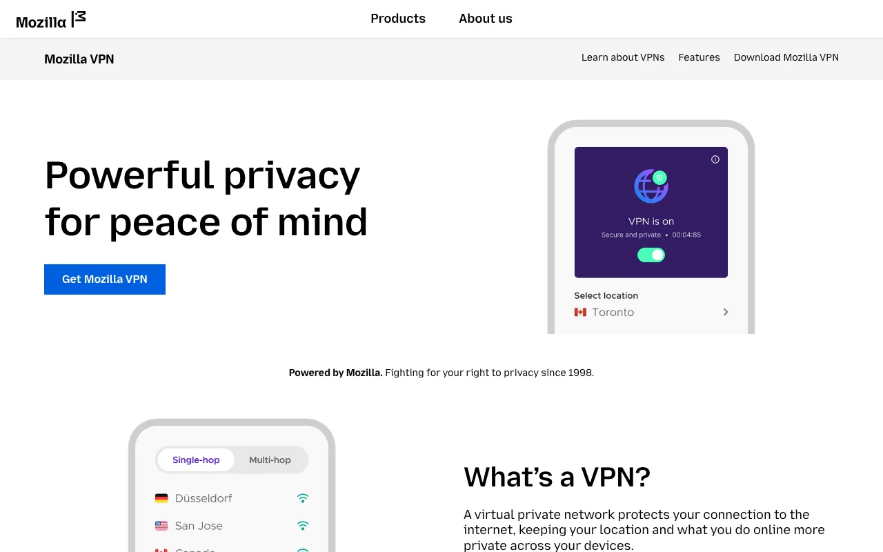 Mozilla VPN homepage