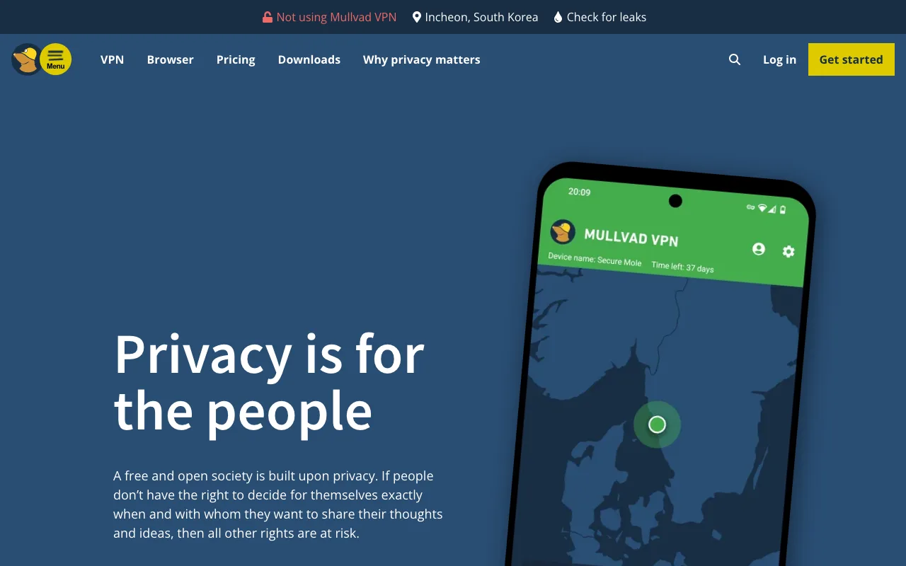 Mullvad homepage