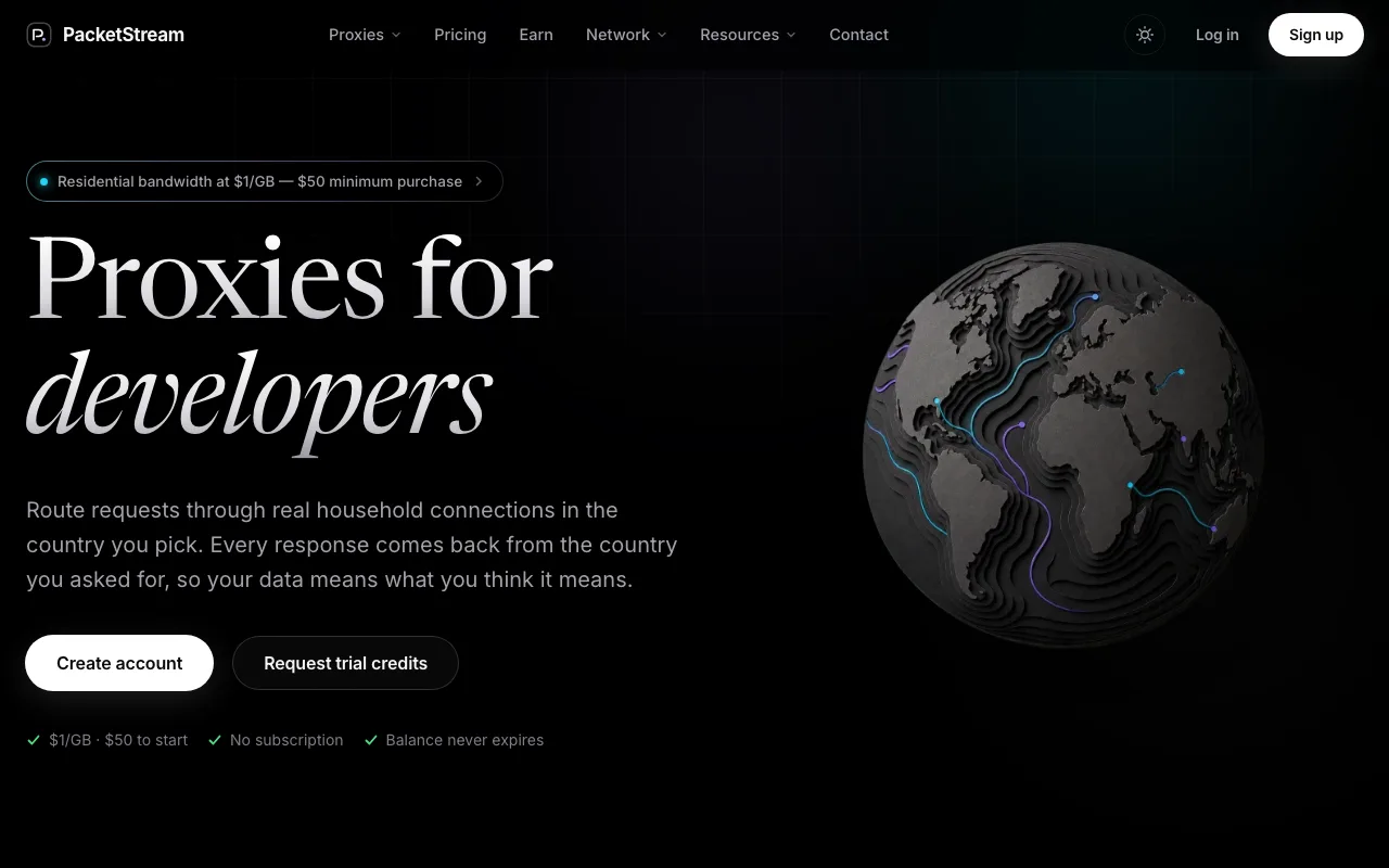 PacketStream homepage