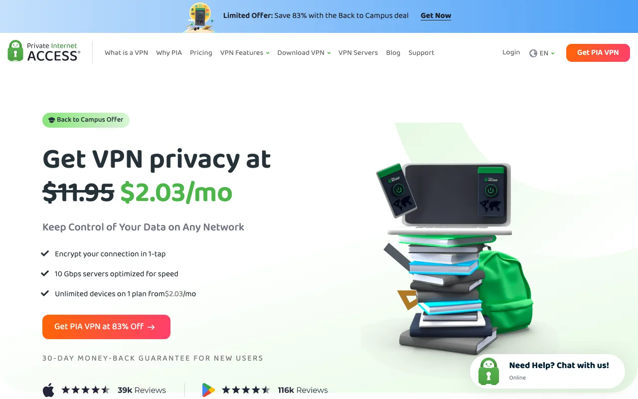 Private Internet Access homepage
