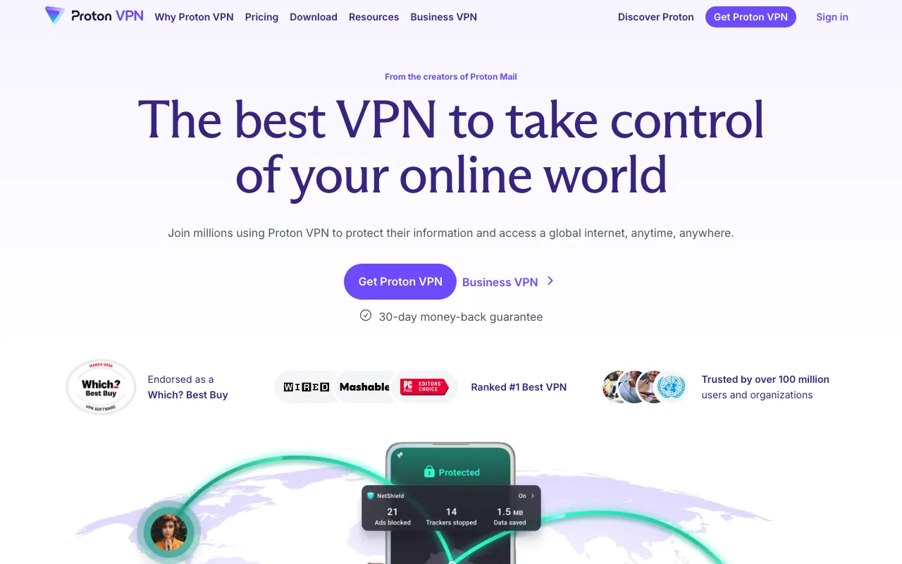 Proton VPN homepage