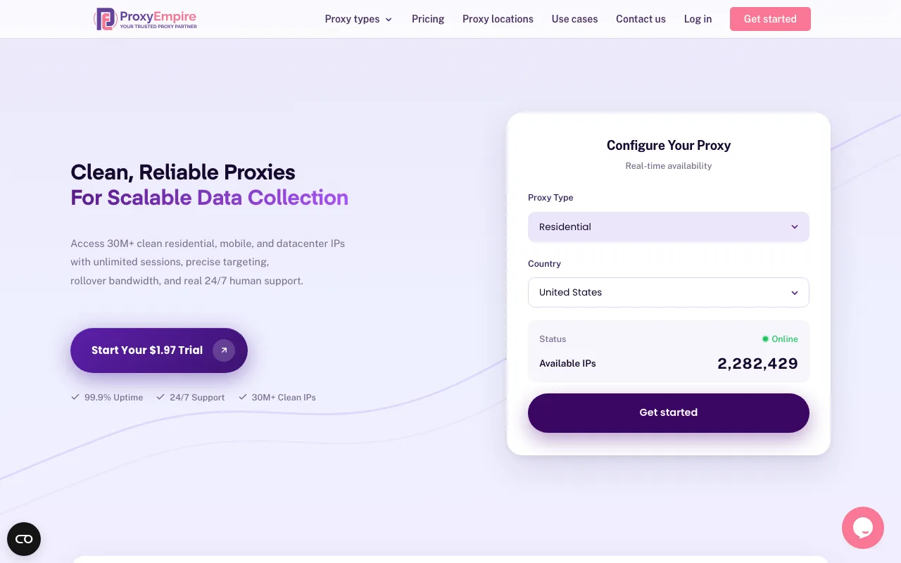 ProxyEmpire homepage