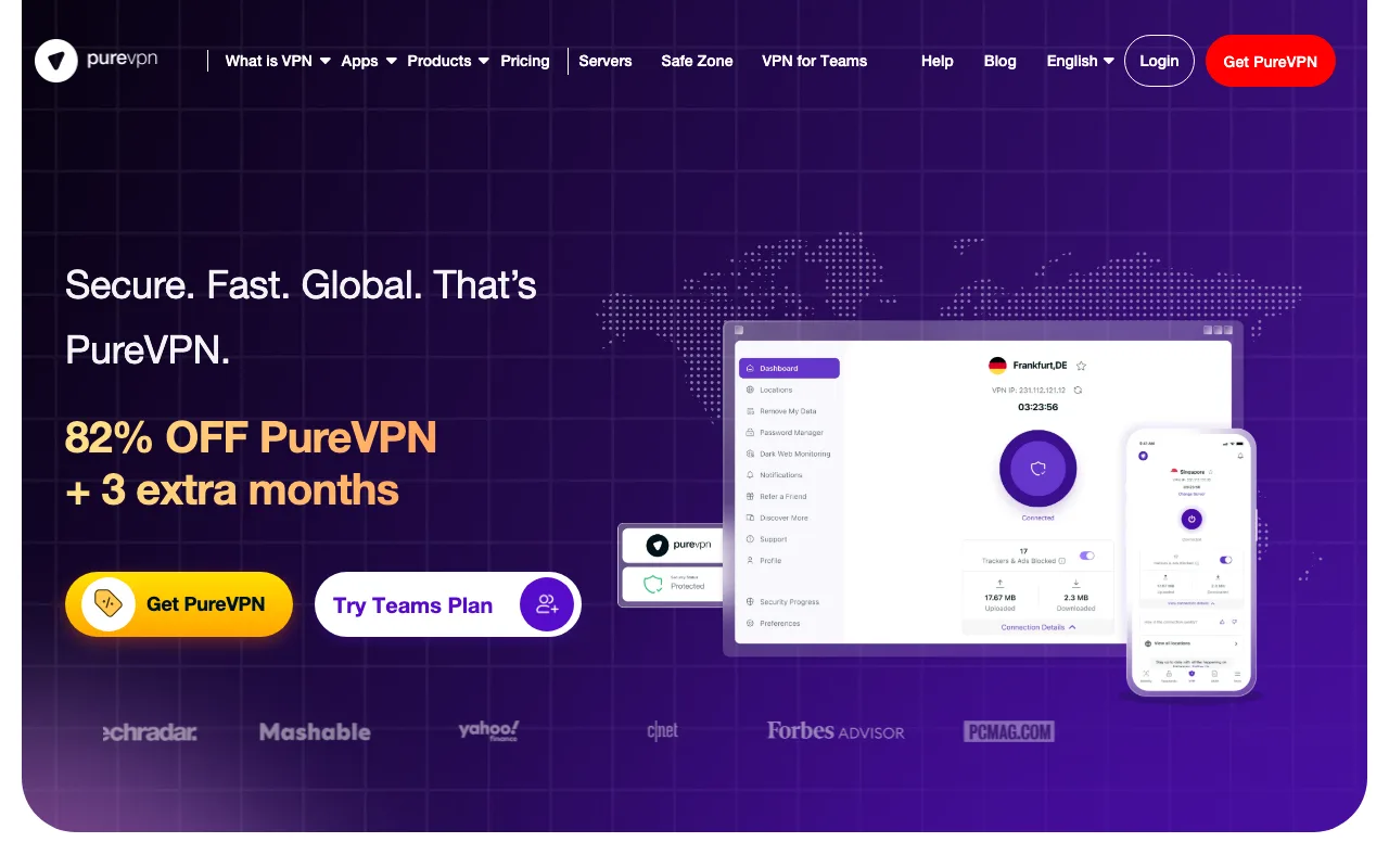 PureVPN homepage