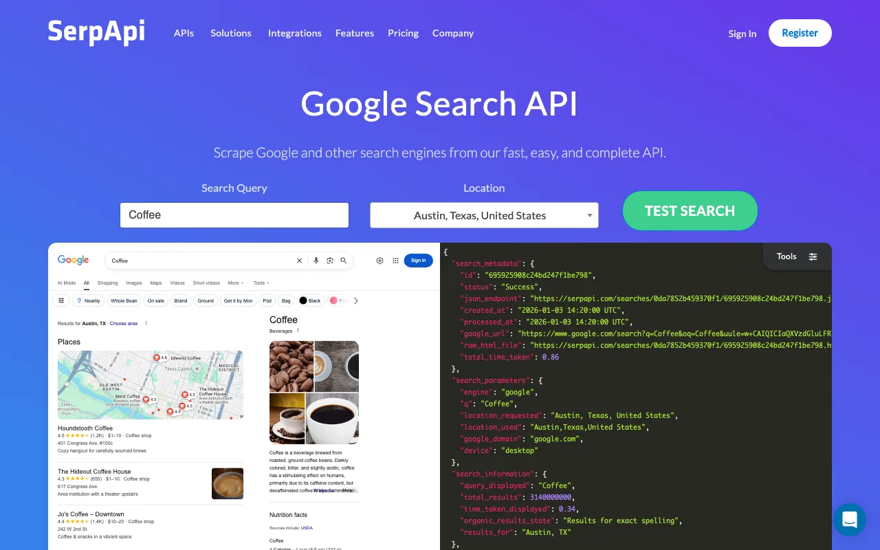 SerpApi homepage
