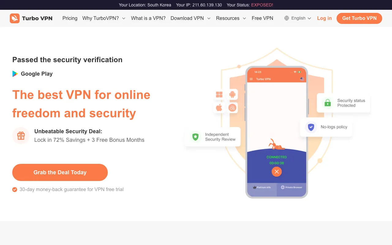 Turbo VPN homepage