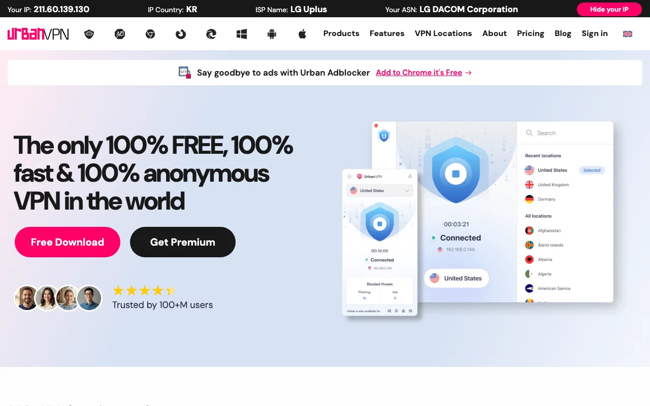 Urban VPN homepage