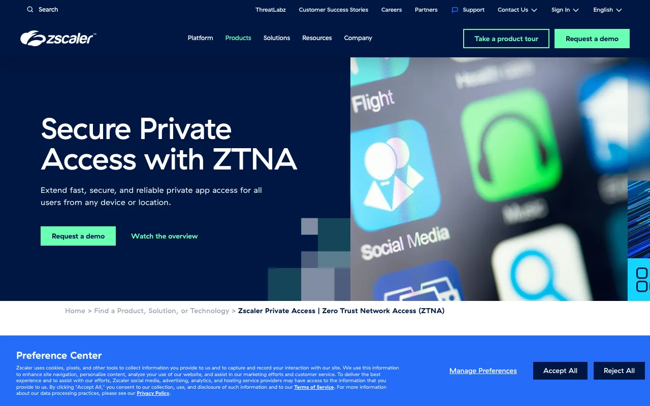 Zscaler Private Access homepage